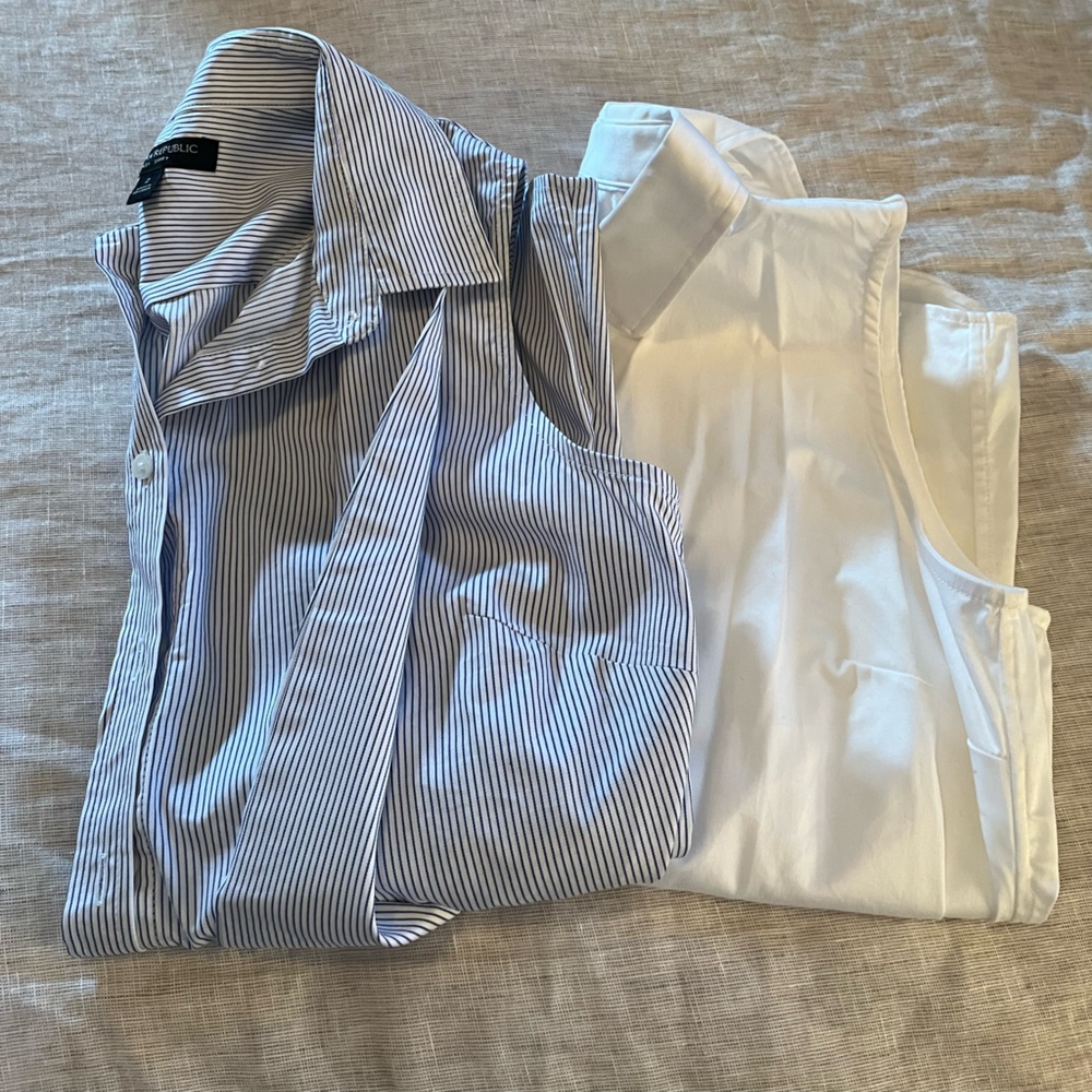 Two sleeveless button down tops